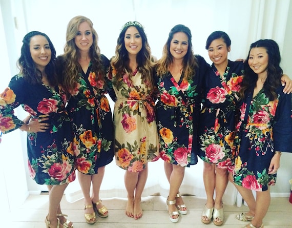 blue floral bridesmaid robes