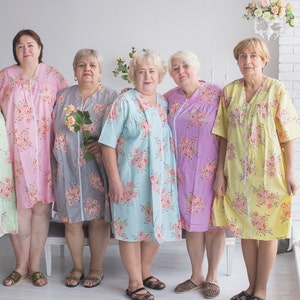 Zip in Front Housecoats for Elderly People - Faded Flowers Pattern