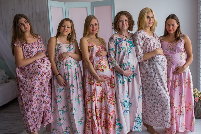 Pink Printed Woolen Maternity Nighty
