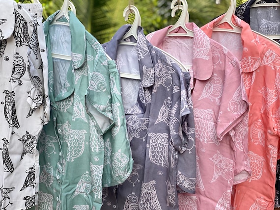 Owling Away Pjs Owl Pjs Mismatched Pjs Collared Pj Sets Bridesmaid Pjs Getting Ready Pjs Etsy Canada