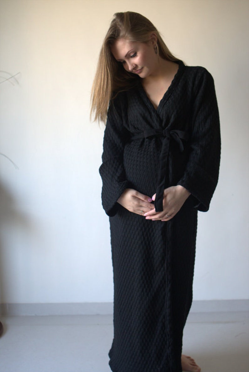 Black Warm Winter Sweater Knit Ankle length Maternity Robe Etsy