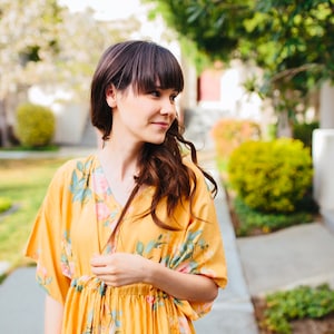 Gold Front Buttoned Empire Waist Dress |Butterfly Sleeve Maternity Kaftan | Maxi Pregnancy friendly | Maternity Maxis | Nursing Friendly