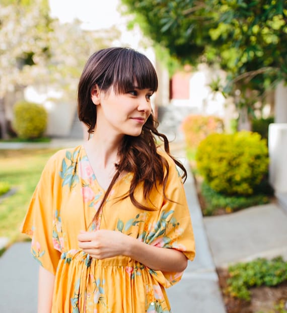 Gold Front Buttoned Empire Waist Dress |Butterfly Sleeve Maternity Kaftan | Maxi Pregnancy Friendly | Maternity Maxis | Nursing Friendly