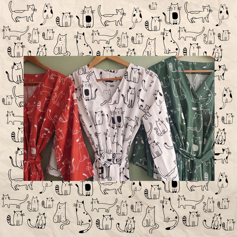 Feline Friends. Handdrawn Cute Cats Pattern Robes / Pjs / Etsy