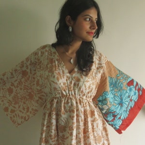 Butterfly Sleeves Empire Waist Leafy Kaftan Dress Summer Dress, Long Maxi, loungewear, beachwear, Maternity Dress, Holiday Vacation Wear