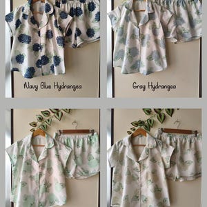Neue Hortensien PJs - Pj Sets mit gekerbtem Kragen im blühendem Hortensien Muster - Brautjungfern Pjs Bild 16