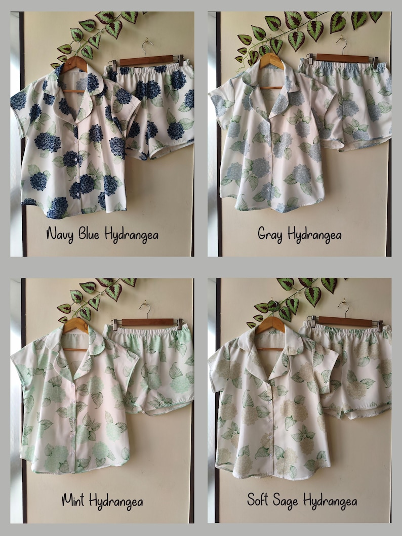Neue Hortensien PJs - Pj Sets mit gekerbtem Kragen im blühendem Hortensien Muster - Brautjungfern Pjs Bild 16