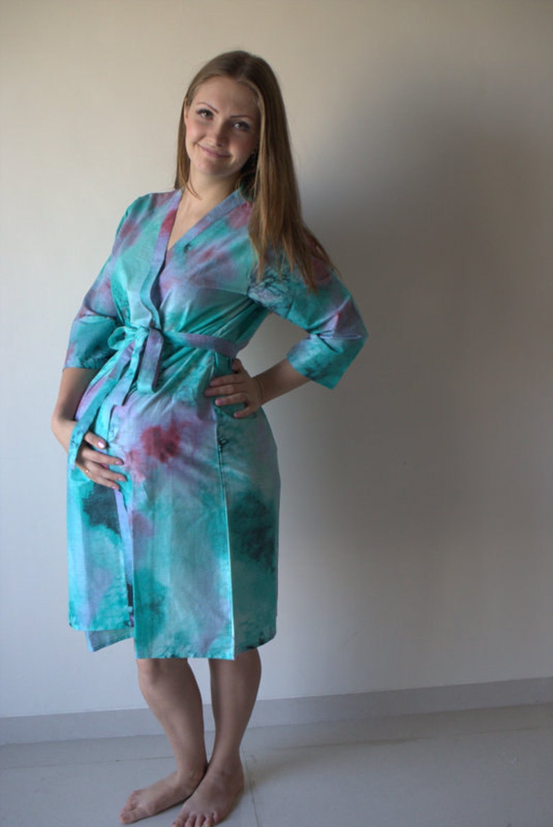 Teal Watercolor Maternity Robe Hospital Gown Delivery Robe - Etsy