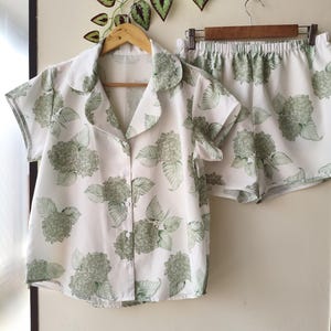 New Hydrangea PJs - Notched Collar Style Pj Sets in Blooming Hydrangeas Pattern - Bridesmaids Pjs