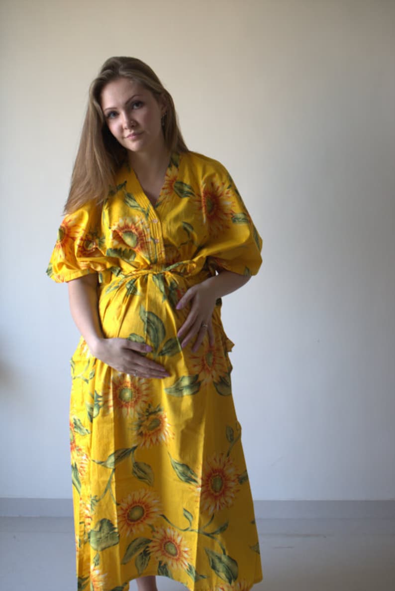 Yellow Sunflower Buttoned Hospital Gown Delivery Kaftan Etsy