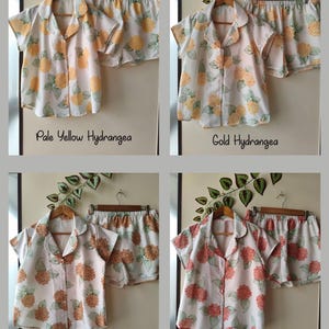 Neue Hortensien PJs - Pj Sets mit gekerbtem Kragen im blühendem Hortensien Muster - Brautjungfern Pjs Bild 18
