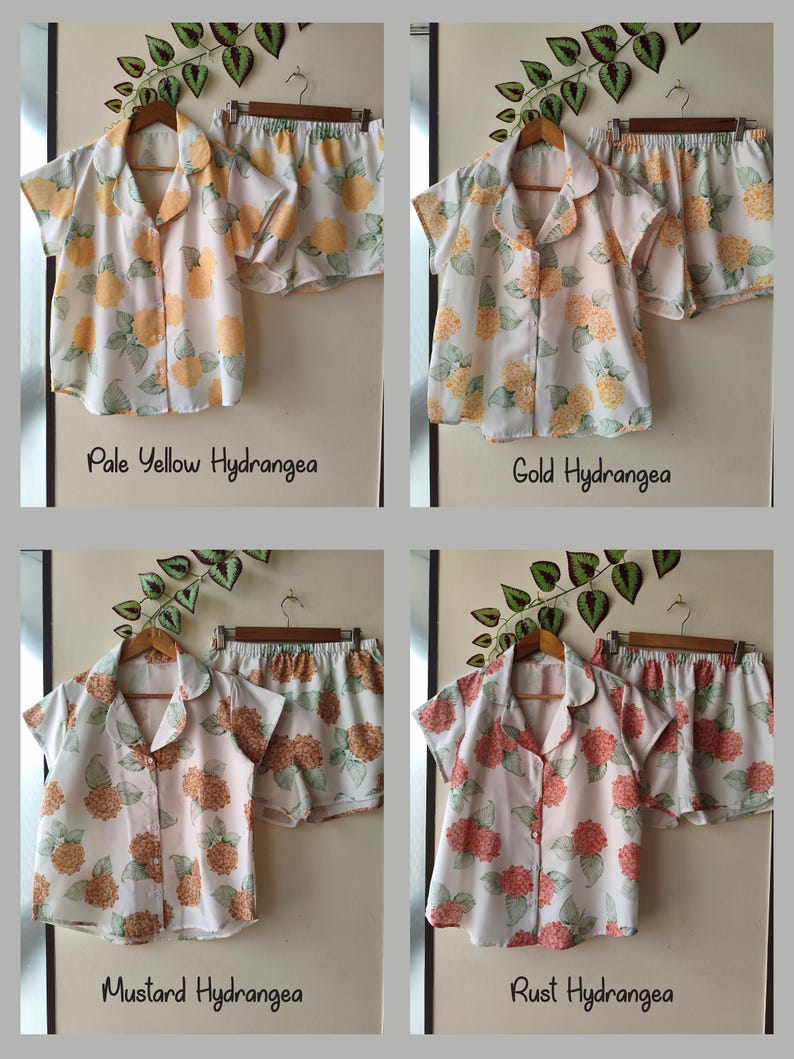 Neue Hortensien PJs - Pj Sets mit gekerbtem Kragen im blühendem Hortensien Muster - Brautjungfern Pjs Bild 18