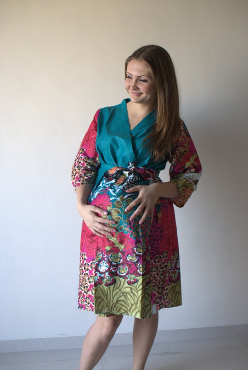 Teal Flowers on Shrubs Robe Hospital Gown Delivery Robe labor Etsy
