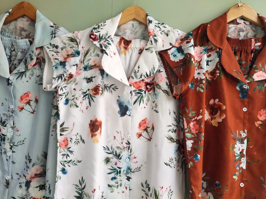 Rust Color Pj Color Love - Rust and Dusky Blue Pjs. Hand-drawn Watercolor Flowers ...