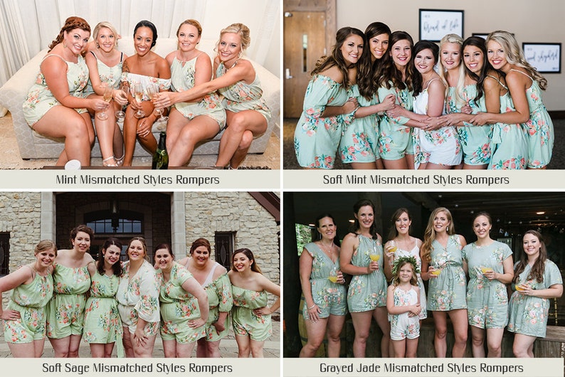 Getting Ready Rompers Bridal Party Rompers Mint Mismatched Rompers By Silkandmore Bridesmaids Gifts Bridesmaids Rompers