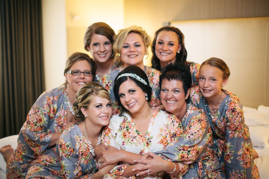 Gray Kimono Crossover Robe Sets Spa Wrap Perfect Bridesmaids - Etsy