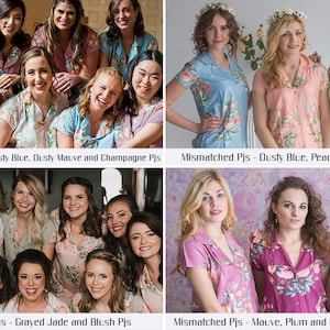 Pjs in your wedding colors Blush and Grayed Jade Mismatched PJs Notched Collar Style Pj Sets Bridesmaids Pjs Getting Ready Pjs image 10