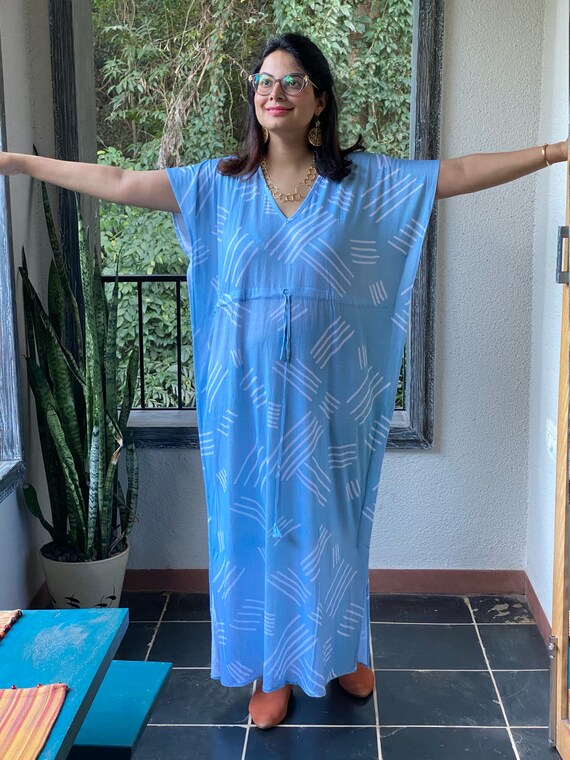 Slant Stripes Timeless Style Caftan Soft Jersey Knit Organic Cotton Perfect Loungewear House Dress Long Maxi Dress