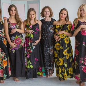 Ooievaar dromen zwarte bloemen - moederschap Nachthemd moederschap nachtjapon, moederschap Bed Gown, zwangerschap Pyama, zwangerschap Pj, Baby douchegift
