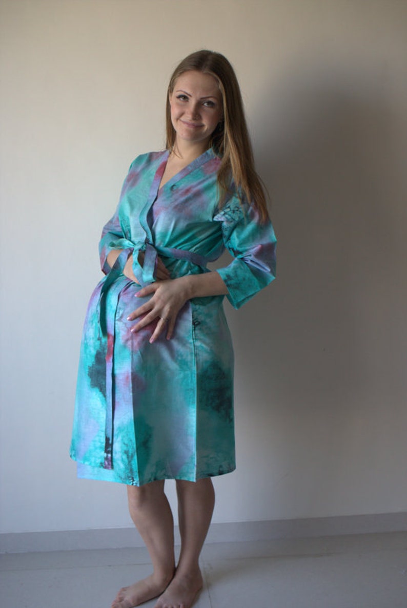 teal maternity robe