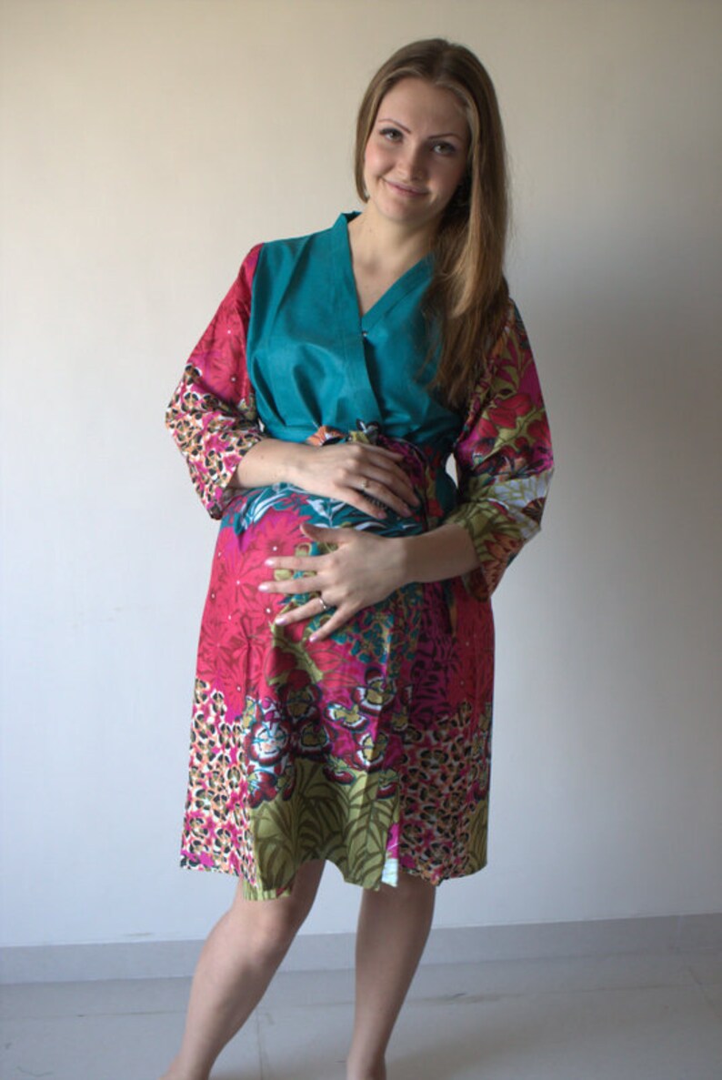 Teal Flowers on Shrubs Robe Hospital Gown Delivery Robe labor Etsy