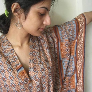 Blue and Rust border Cotton Kaftan