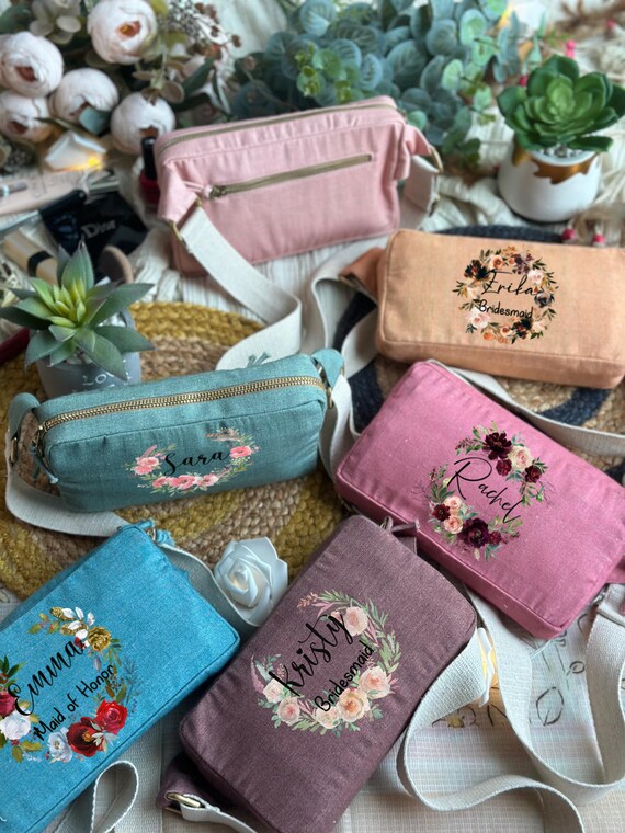 Personalized Bridesmaid Cosmetic Bag, Custom Makeup Bag