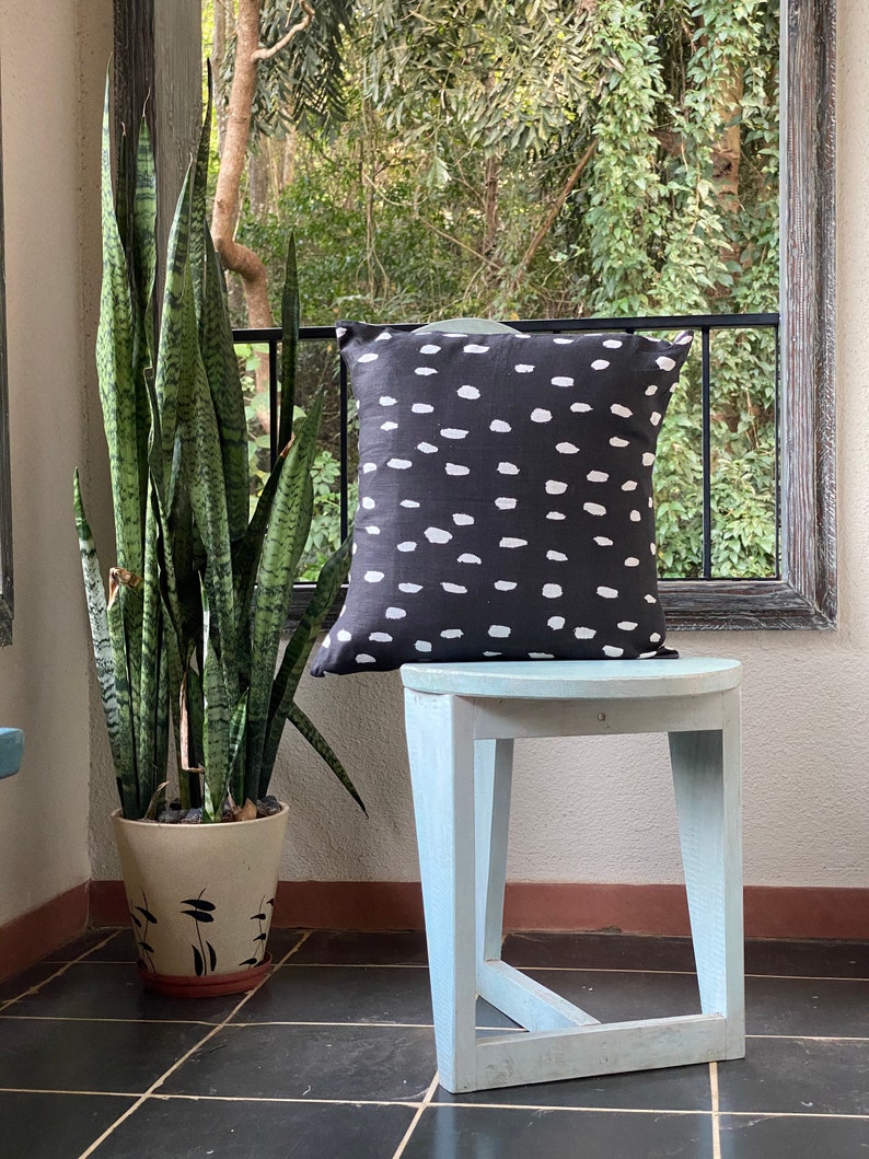 Playful Daubs Available in all sizes Polka Dots theme Black Linen Cushion Cover Linen Pillow Cases Home Decor Linen Cushion Case