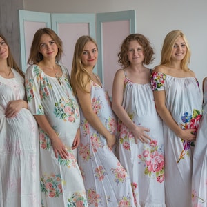 Ooievaar dromen witte bloemen - moederschap Nachthemd moederschap nachtjapon, moederschap Bed Gown, zwangerschap Pyama, zwangerschap Pj, Baby douchegift