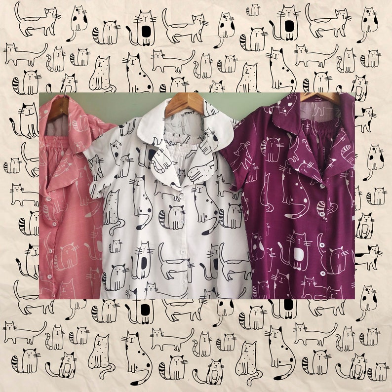 Feline Friends. Handdrawn Cute Cats Pattern Robes / Pjs / Etsy