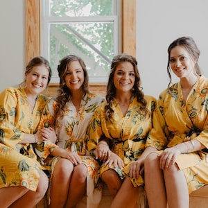 Robes in your wedding Theme - Sunflower Bridesmaids robes | Kimono Style getting ready robes, Bridesmaids gifts, Bridesmaid Robes