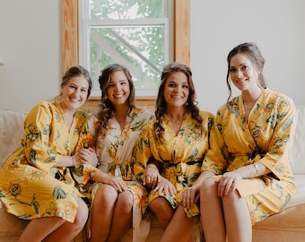 Robes in your wedding Theme - Sunflower Bridesmaids robes | Kimono Style getting ready robes, Bridesmaids gifts, Bridesmaid Robes