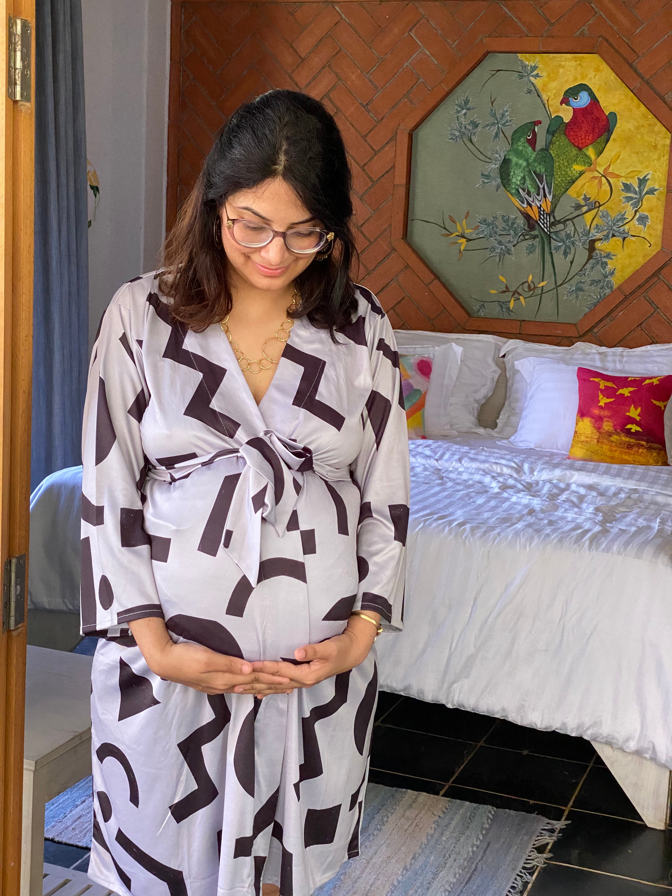 Playful Shapes in Silver Maternity Robe 
