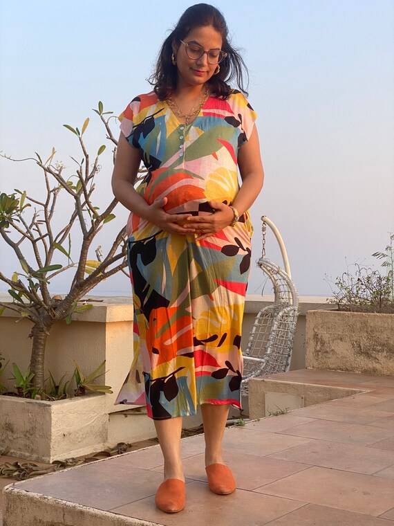 cotton jersey maternity dress Blue Ribbed Jersey Maternity Dress