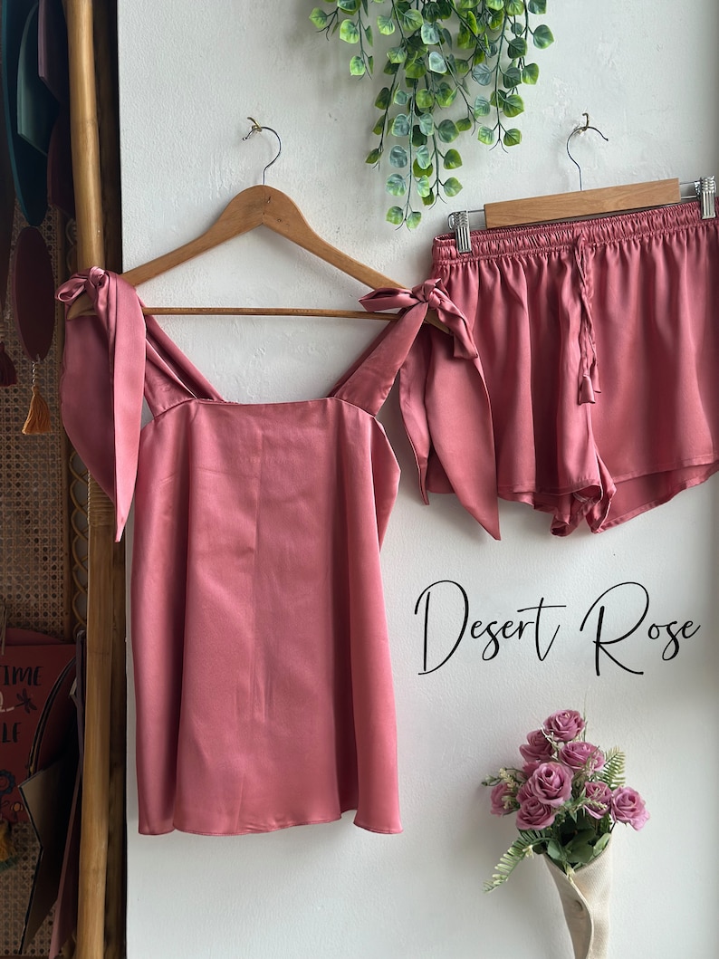 All Shades of Pink Silk Tie Knot Tank Top Style Pj Sets Unlimited