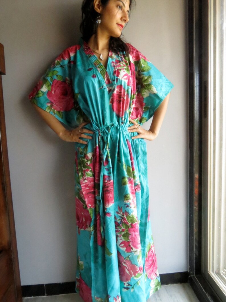 Teal Fuchsia Floral Kaftan Perfect Long Dress Beachwear | Etsy