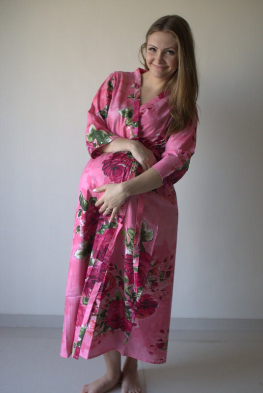 Coral Fuchsia Floral Ankle Length Maternity Robe Hospital Gown - Etsy