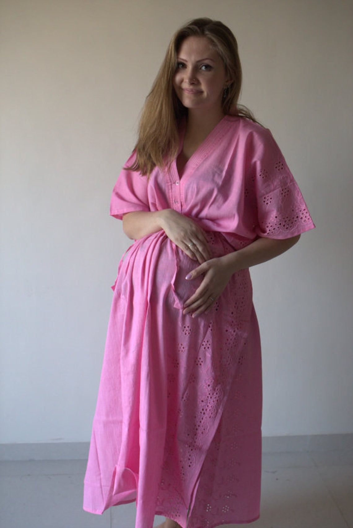 Pink Eyelet Buttoned Hospital Gown Delivery Kaftan Perfect as Etsy
