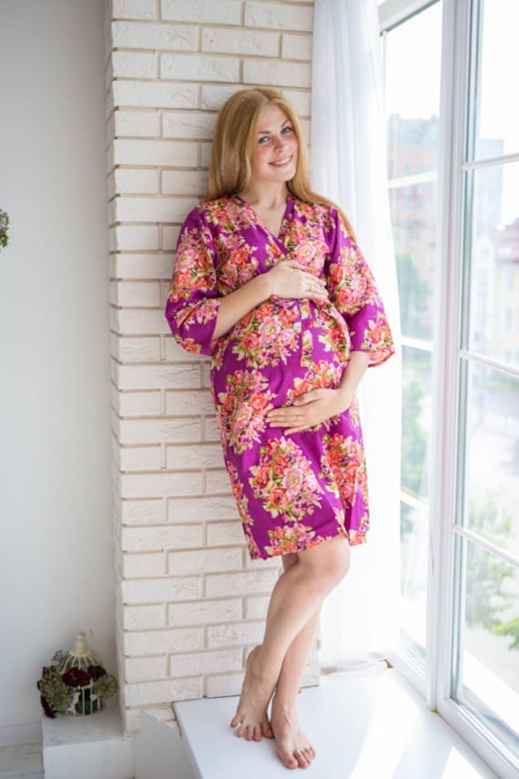 Purple Floral Posy Patterend Maternity Robe Hospital Gown, Delivery Robe,  Labor Gown, Delivery Gown, Nursing Robe, Pregnancy Robe 