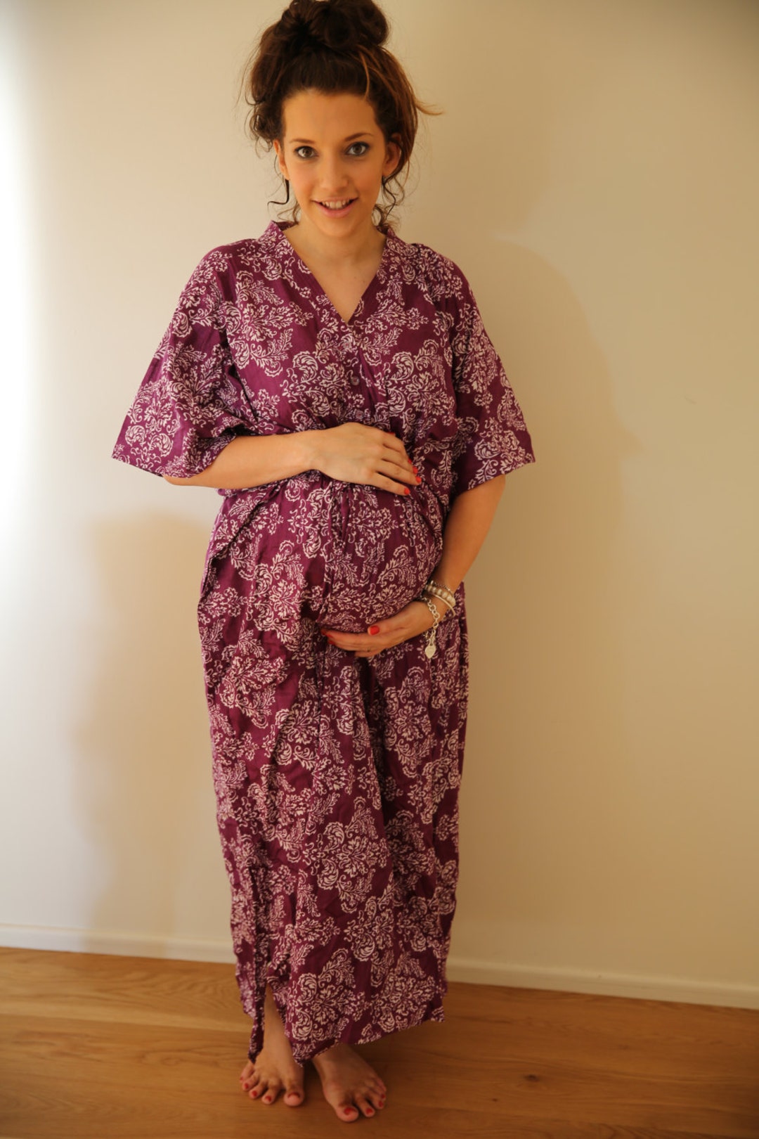 Purple Damask Front Buttoned Hospital Gown Delivery Kaftan - Etsy