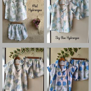 Neue Hortensien PJs - Pj Sets mit gekerbtem Kragen im blühendem Hortensien Muster - Brautjungfern Pjs Bild 15