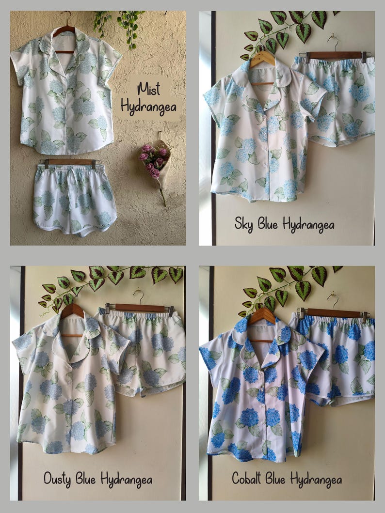 Neue Hortensien PJs - Pj Sets mit gekerbtem Kragen im blühendem Hortensien Muster - Brautjungfern Pjs Bild 15