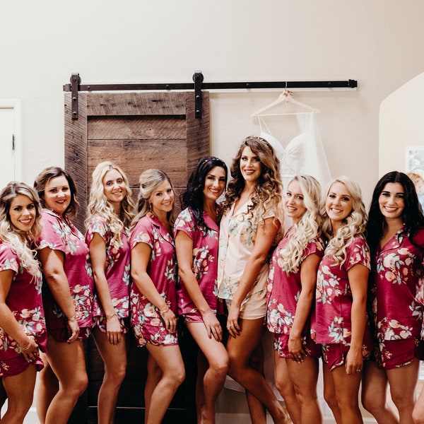 Burgundy Bridesmaids Pj sets - Notched Collar Style Pj Sets in Angel Song Pattern - Bridesmaids Pjs - Getting Ready Pjs - Robes Alternatives