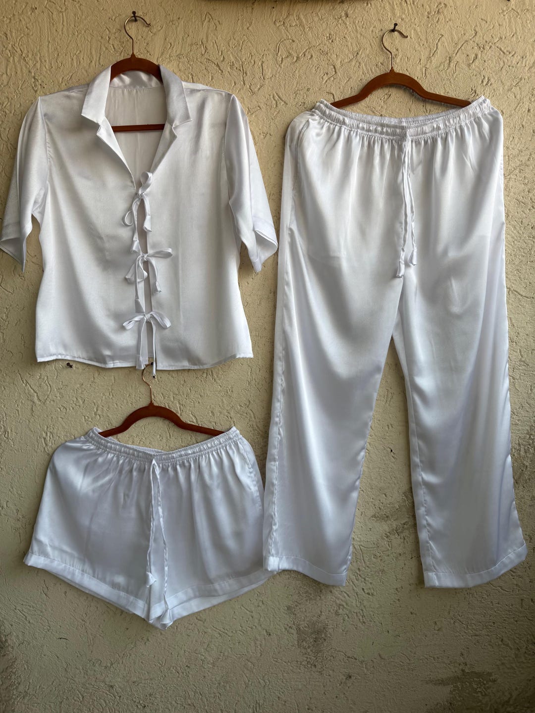 Silk Front-tie Lace Ups PJ Sets - Bridesmaids Getting Ready Outfits ...