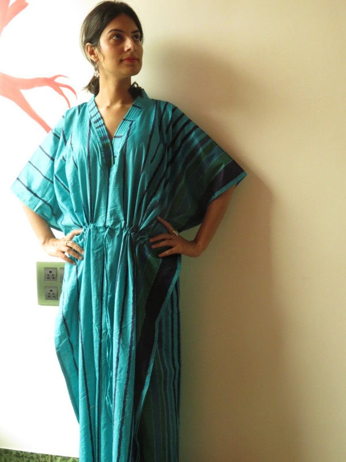 Teal Striped Kaftan Pajamas to Live In Beachwear Caftan | Etsy