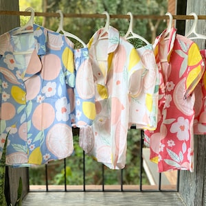 Summertime Pjs - Citrus Pjs - Lemon Pjs - Non floral Pjs - Mismatched PJs - Collared Style Pj Sets - Bridesmaids Pjs - Getting Ready Pjs