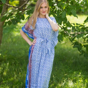 Divinely Simple Kaftan Style in Geometric Chevron pattern in Dark Blue Color | Bohemian Caftan, Perfect for Loungewear, Beach Cover up