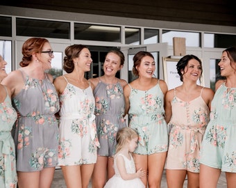 Mismatched Rompers By Silkandmore - Bridesmaids Gifts, Bridesmaid Rompers, Bridal Party Rompers, Getting Ready Rompers, Playsuits