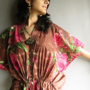 Light Brown Fuchsia Floral Nursing Kaftan Perfect as loungewear, as beachwear, gift for moms and to be moms and more image 3