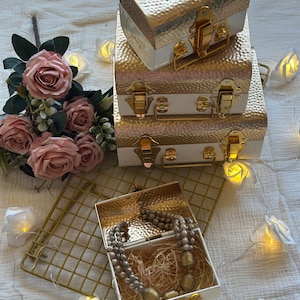 Custom Gold Bridesmaid Trunk Box, Thank you Box, Will You Be My Bridesmaid Box, Keepsake Box, proposal box, memory box, Jewelry Box